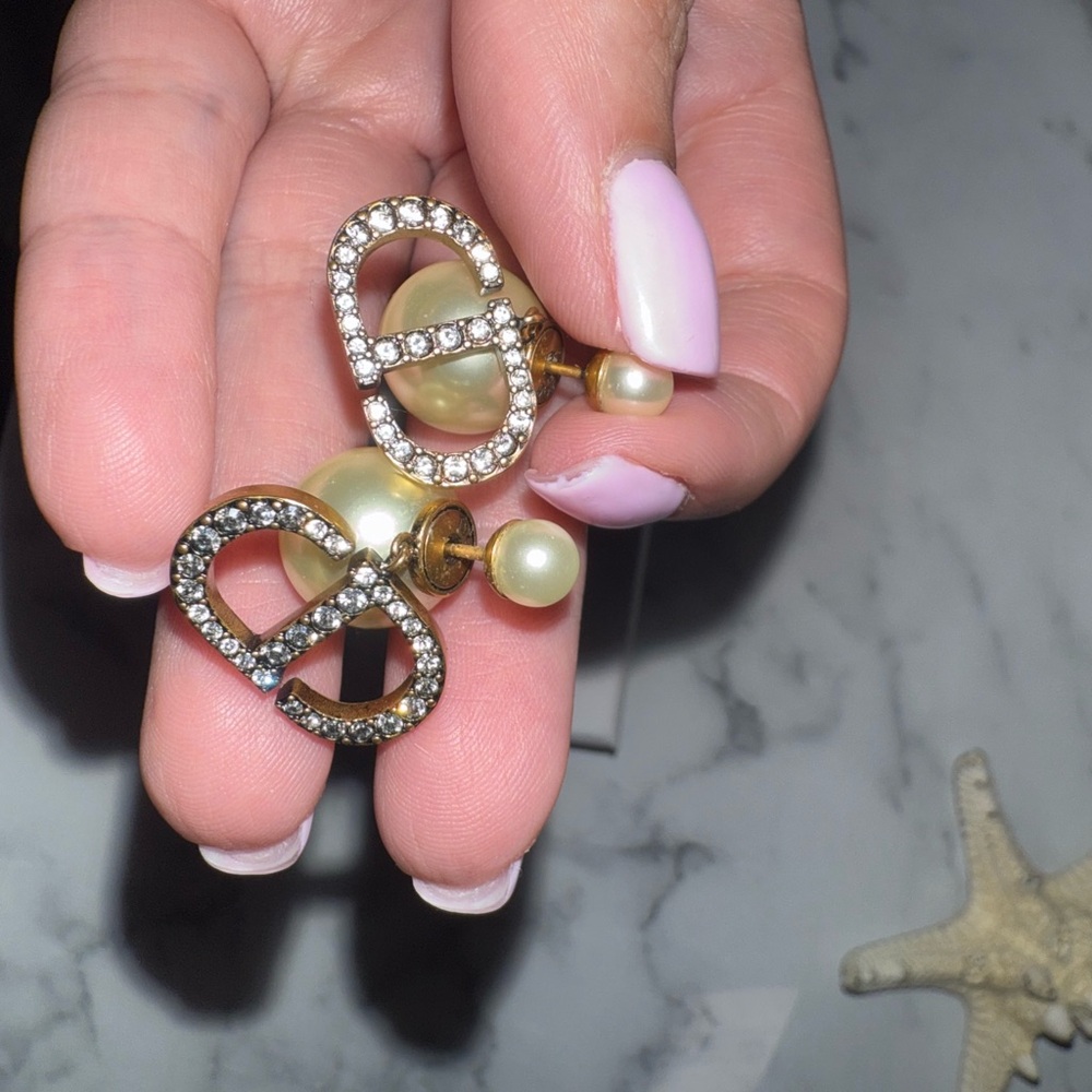 Dior Gold and Pearl Crystal Earrings
